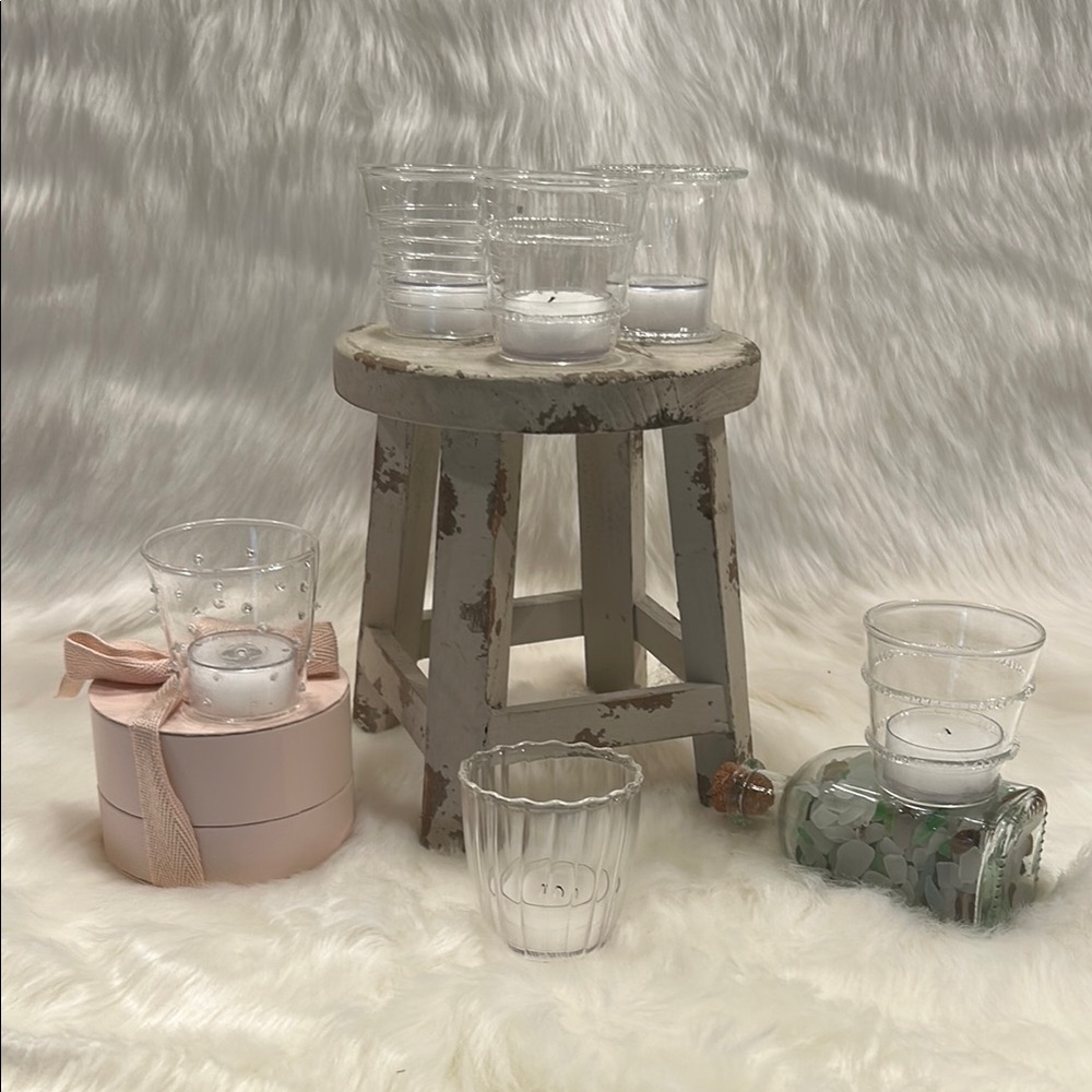Set of Clear Glass Candle Holders